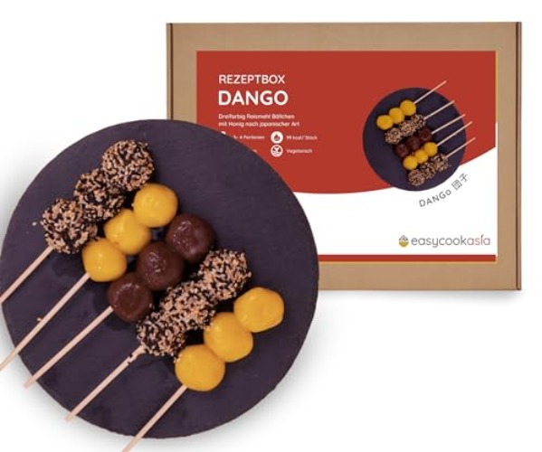 EasyCookAsia I DIY Dango Box I Mochi Kügelchen auf Stäbchen I Japanischer Reiskuchen zum Selbermachen I enthält alle benötigten Zutaten inkl. Mochi Mehl