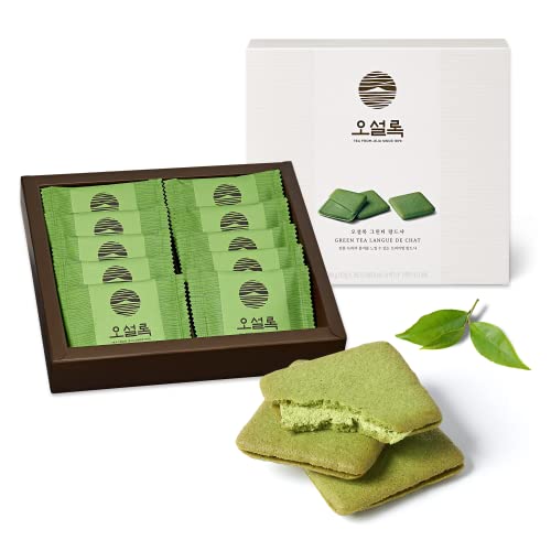 OSULLOC Langue de Chat Cookies (3.52oz, 100g) Korean Matcha Flavored Snacks | Asian Snacks, Premium Tea Food