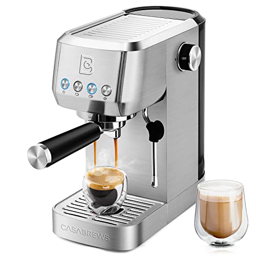 CASABREWS Espresso Machine 20 Bar, Professional Espresso Maker Cappuccino Machine with Steam Milk Frother, Stainless Steel Espresso Coffee Machine with 49oz Removable Water Tank, Gift for Dad Mom - A-Silver