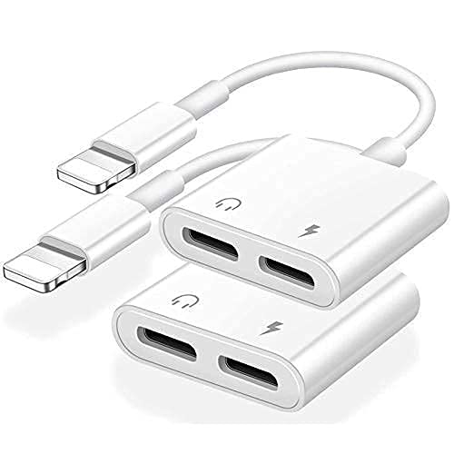 [Apple MFi Certified] 2PACK iPhone Lightning to 2 Lightning Adapter, Dual Lightning AUX + Charger Adapter Dongle Cable Splitter Compatible with iPhone 12/11/SE/X/XR/XS/8/7/6 Support Call + Charging - White