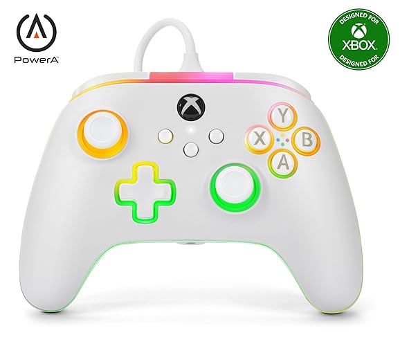 PowerA Advantage Wired Controller for Xbox Series X|S with Lumectra - White, gamepad, wired video game controller, gaming controller, works with Xbox One and Windows 10/11, Officially Licensed for Xbox - White/LED - Single