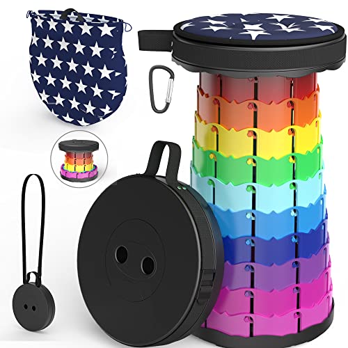 ALEVMOOM Portable Collapsible Rainbow Stools with Swivel Cushion,Telescoping Stools,Camping Retractable Folding Stool,More Sturdy Capacity 440Ib,for Garden Hiking Travel BBQ with Carry Bag&Carabiner - Black-rainbow