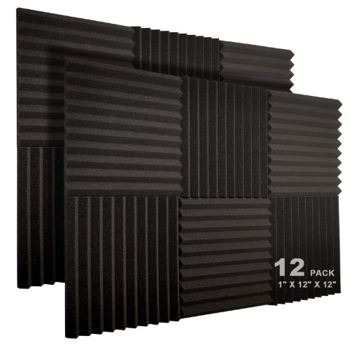 JBER 12 Pack Acoustic Foam Panels, 1" X 12" X 12" Studio Soundproofing Wedges Fire Resistant Sound Proof Padding Acoustic Treatment Foam (Black) - 12 Pack - Black