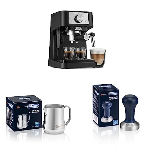 De'Longhi Stilosa Manual Espresso Machine, Latte & Cappuccino Maker & Stainless Steel Milk Frothing Pitcher, 12 ounce (350 ml) & DLSC058 Coffee Tamper - Espresso Machine + Cappuccino Maker + Tamper