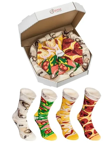 Rainbow Socks - Pizza Socks Box - Man Woman Pizza Socks Box Mix Italian Hawaii Pepperoni - A Gift for Fans Of Funny Socks and Italian Cuisine - 4 Pairs - 7,5-11 - Multicolor