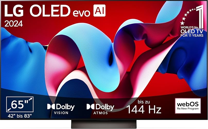LG OLED65C47LA TV 65" (165 cm) OLED evo Fernseher (α9 Gen7 4K AI-Prozessor, webOS 24, Dolby Vision, bis zu 120Hz) [Modelljahr 2024] - 65 Zoll - 2024