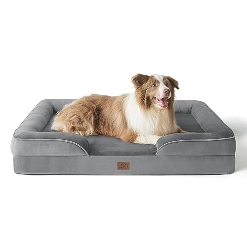 Bedsure Orthopedic Dog Bed for Large Dogs - Big Washable Dog Sofa Beds Large, Supportive Foam Pet Couch Bed with Removable Washable Cover, Waterproof Lining and Nonskid Bottom, Grey - 38.0"L x 28.0"W x 6.5"Th - Grey