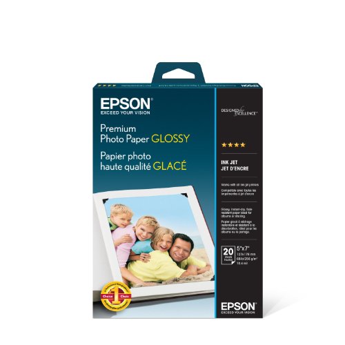 Epson S041464 Premium Photo Paper, 68 lbs., High-Gloss, 5 x 7 (Pack of 20 Sheets) - 5x7 Inches - 20 Sheets - Photo Paper