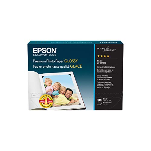 Epson S041727 Premium Photo Paper, 68 lbs., High-Gloss, 4 x 6 (Pack of 100 Sheets),White - 4x6 Inches - 100 Sheets - Photo Paper