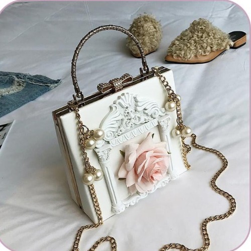 アンティーク風薔薇のチェーンミニバッグ | 白