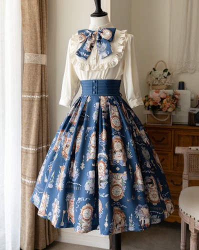 Eternal Echo クラシカルレースアップスカート リボンタイとカチューシャ付 | S / ダークブルー