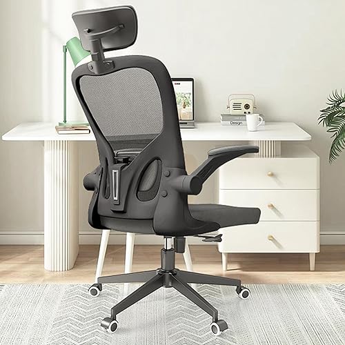 Monhey Black Office Chair, Ergonomic Office Chair, Home Office Desk Chair for Big and Tall People, Computer Chair with Adjustable Headrest, Lumbar Support, Flip-Up Arms, PU Wheels - All Black