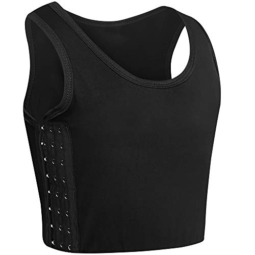 XUJI Transgender FTM Breathable Cotton Elastic Band Colors Chest Binder Tank Top (M-6XL) - Black - Large