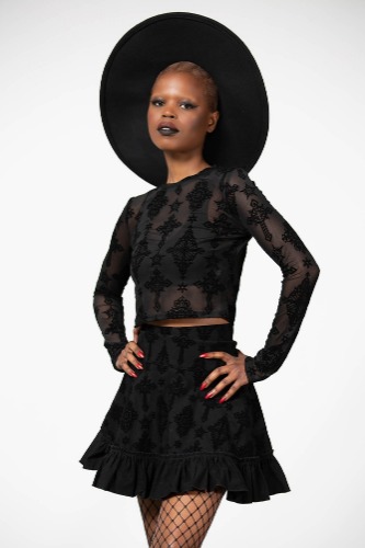 Steeple Mesh Long Sleeve Top | XL / Black / 95%Polyester 5% Elastane