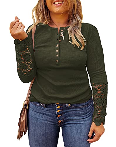 Limerose Womens Plus Size Tunic Tops Long Sleeve Button Down Casual Blouses Ribbed Shirts - 4X-Large Plus - Green