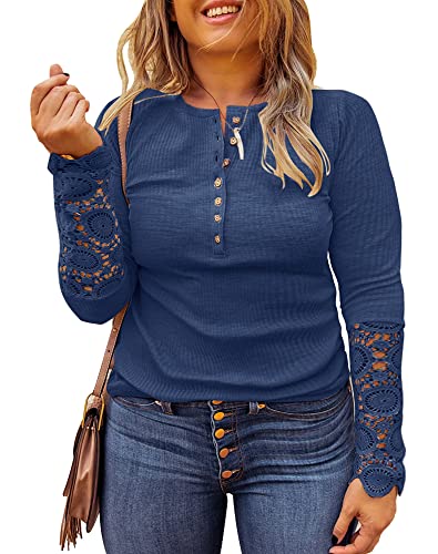 Limerose Womens Plus Size Tunic Tops Long Sleeve Button Down Casual Blouses Ribbed Shirts - 4X-Large Plus - Blue