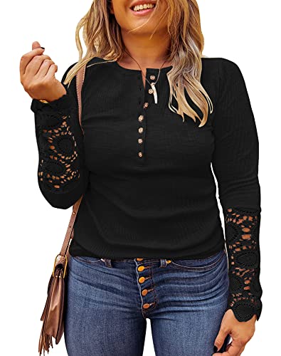 Limerose Womens Plus Size Tunic Tops Long Sleeve Button Down Casual Blouses Ribbed Shirts - 4X-Large Plus - Black