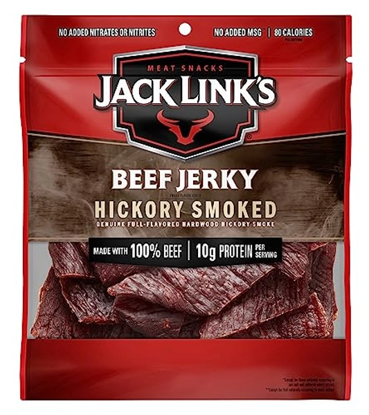 Jack Link's Beef Jerky, Hickory Smoked Flavor, 2.85 Oz - Flavorful Meat Snack, Great Stocking Stuffer, 10g Of Protein And 80 Calories, Made With 100% Beef - No Added MSG Or Nitrates/Nitrites