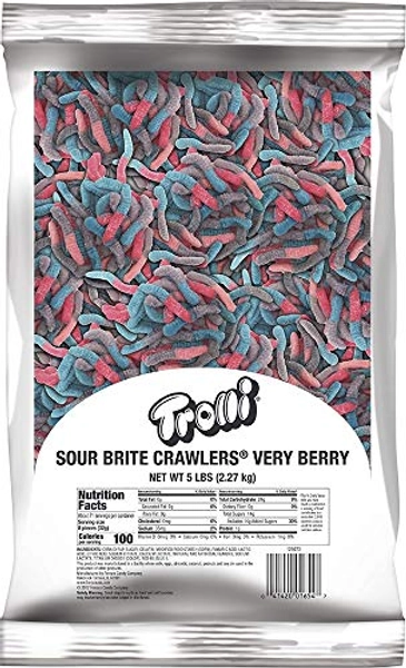 Trolli Sour Brite Crawlers, Very Berry, Gummy Worms Sour Candy, 5 Pound Bulk Bag