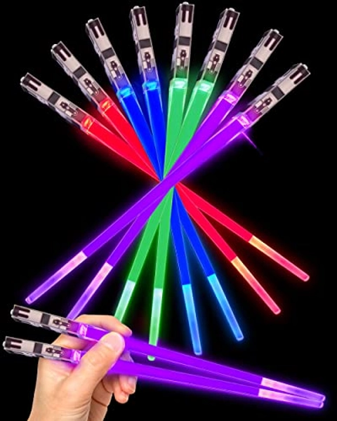 Lightsaber Chopsticks Light Up, Star Wars Chopsticks Light Up, Mini Lightsaber, Fun Chop, Cool Chopsticks, Light Saber Chopsticks, Led Chopsticks, 4 PAIRS, Blue Red Green Purple, Groove Tips