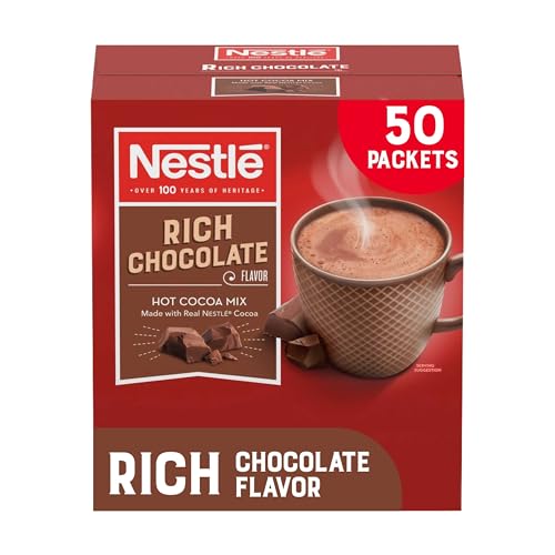 Nestle Hot Cocoa Chocolate Packets, Hot Cocoa Mix, Rich Chocolate Flavor, Made with Real Cocoa, 50 Count (0.71 Oz each), 35.5 Oz - Brown