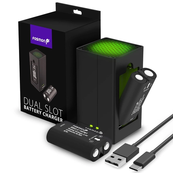 Fosmon Ultra hoge capaciteit 2,4 V 2200 mAh oplaadbare batterij (2 stuks) compatibel met Xbox-serie X/S, Xbox One/One X/One S Elite-controllers, snel opladen batterijen laadstation met USB-kabel