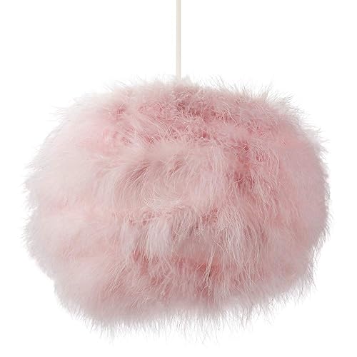 Modern and Distinctive Small Real Pink Fluffy Feather Decorated Pendant Light Shade | 25cm Diameter | 40w Maximum by Happy Homewares - Pink