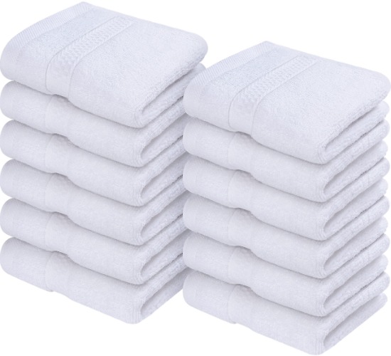 Utopia Towels Premium Washcloth Set (30 x 30 CM) 100% Cotton Face Cloths, Highly Absorbent and Soft Feel Fingertip Towels (12-Pack) (White) - Plum