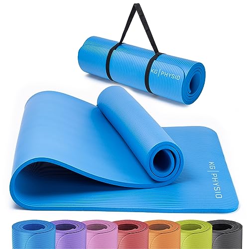 KG Physio Non Slip Yoga Mat with Yoga Mat Strap - Exercise Mat for Home Workouts, HiiT, Pilates, and Yoga - Fitness Mat, Pilates Mat, Gym mat, Yoga Mats for Women and Men, 183 x 60 x 0.8 cm - Blue