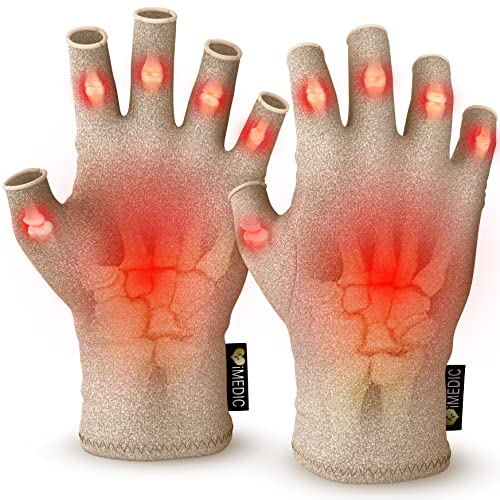 iMedic Arthritis Gloves for Women & Men - 1 Pair of Compression Gloves to Provide Warmth - Fingerless Gloves for Women & Men - Fingerless Gloves for Arthritis Pain Relief - Large - Cream