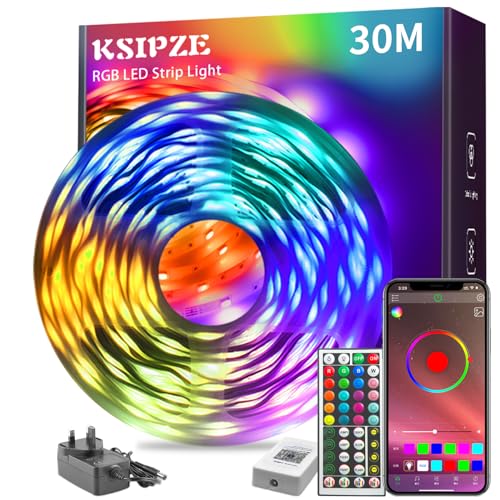 KSIPZE 30m Led Strip Lights RGB Music Sync Color Changing, Led Lights with Smart App Control Remote, Led Lights for Bedroom Lighting Flexible Home Decoration - 30M