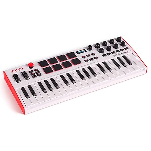 Akai Professional MPK Mini Plus - USB MIDI Keyboard Controller with 37 Mini Keys, 8 MPC Pads, Sequencer, MIDI/CV/Gate I/O, Music Production Software, White Limited Edition - white - MIDI Keyboard only