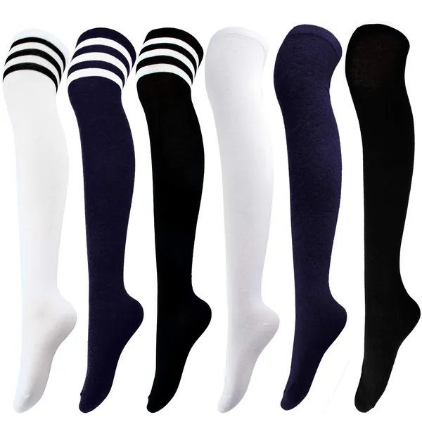 Aneco 6 Pairs Over Knee Thigh Socks Knee-High Warm Stocking Women Boot Sock Leg Warmer High Socks for Daily Wear, Cosplay