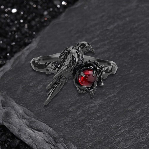 Vintage Dark Crow Copper CZ Open Ring - Copper / Adjust