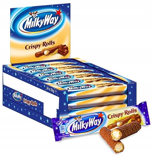 Milky Way Crispy Rolls Chocolate Bar Full Box of 24 Bars x 22.5g Each Milk Cream Filled Crunchy Wafer MILKYWAY