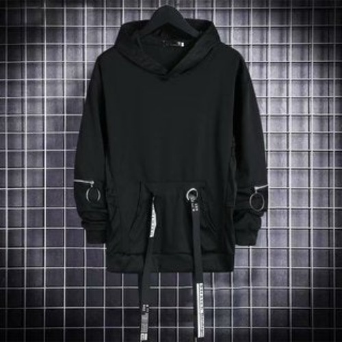Black Techwear Hoodie Harajuku