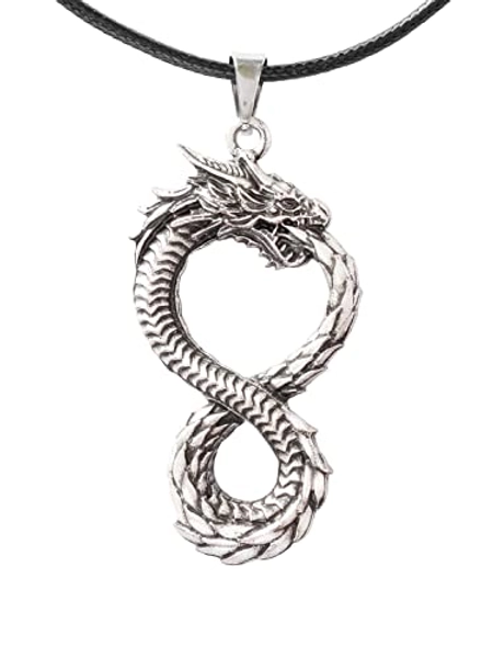HAQUIL Dragon Necklace, Ouroboros Dragon Pendant, Dragon Jewelry Gift for Men and Women - Dragon Necklace 01 - Antique Alloy