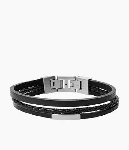 Black Multi-Strand Leather Bracelet