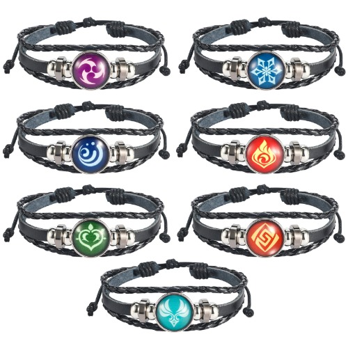 Genshin Impact Bracelet 7 Pack, Animne Luminous Bracelet, Element Luminous Bracelets Glow in Dark, God's Eye Time Gem Bracelet of Fire, Ice, Wind, Grass, Rock, Thunder, Water - 