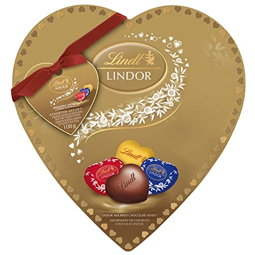 Lindt LINDOR Amour Assorted Chocolate Hearts Box, 108 Grams
