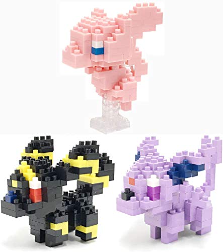 Nanoblocks - 3 Sets Bundle - Espeon (Eifie), Umbreon (Blacky) and Mew - Adjustable Pokemon Characters (Japan Import)
