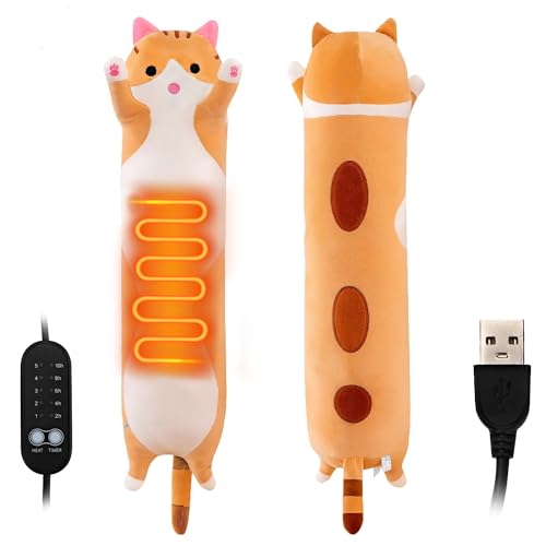 Heating Pad for Period Menstrual Cramps & Back, Neck, Shoulder Pain Relief - Portable Cute Cat Plush Heat Pad Stuffed Animal USB Powered - Funny Kids Teen Girls Women Cat Lovers Easter Birthday Gifts - Yellow Cat