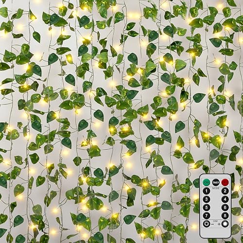 H-Wniniai Fake Vines for Bedroom 12 Strings Total 84Ft 240 LED String Light Hanging Fake Leaves Room Decor, Wall Vines Decor for Garden Office Wedding