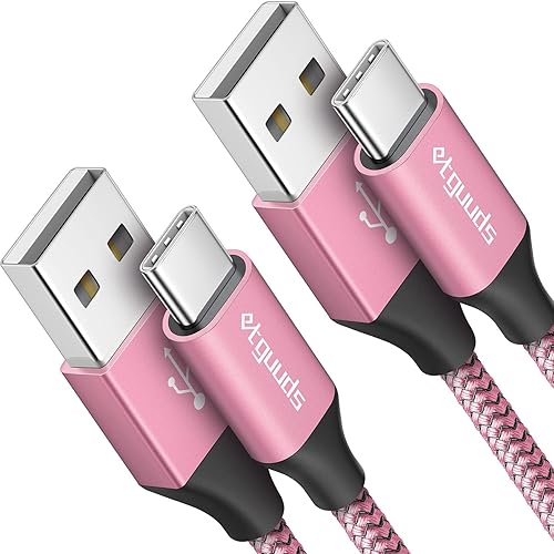 etguuds Pink USB A to USB C Cable 10ft, 2-Pack Fast Charging Type C Charger Cord Braided for iPhone 16 15 Pro Max Plus, for Samsung Galaxy S24 S23 S22 S21 S20 S10 S10E Note 20 10 A15 A25 A35 A55 - 10ft - Pink - 2