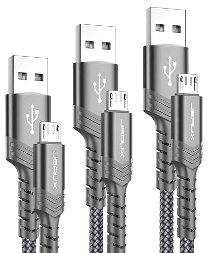 Micro USB Charger Cable, JSAUX (3-Pack 3.3ft+6.6ft+10ft) Android Charger Micro USB to USB A Nylon Braided Cord Compatible with Samsung Galaxy S6 S7 Edge Note 5, Kindle and More-Green / Grey