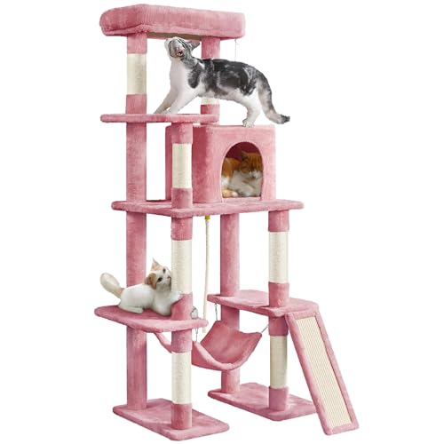 Yaheetech Cat Tree Cat Tower, 63in Multi-Level Cat Tree for Indoor Cats, Tall Cat Tree w/Sisal-Covered Scratching Posts & Condo, Cat Furniture Activity Center for Cats Kitten, Pink - Pink