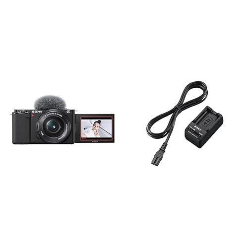 Sony Alpha ZV-E10L | APS-C Mirrorless interchangable-lens vlog camera with 16-50 mm f/3.5-5.6 Power Zoom kit Lens, Black, 1 Pack & BC-TRW UK Travel Charger for W Battery - Body + 18-135mm Lens - + Sony BC-TRW UK Travel Charger for W Battery