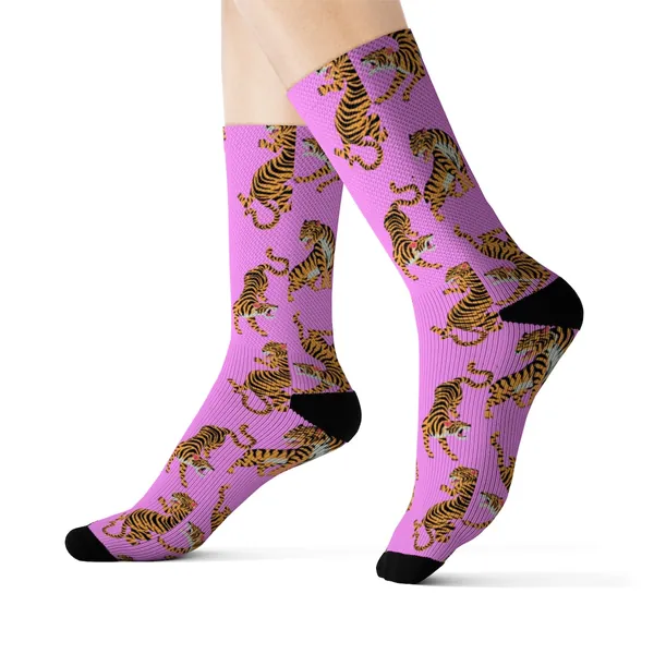 Tiger Fun Novelty Socks Pink - L