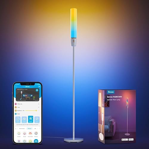 Govee RGBIC Stehlampe LED, Zylinder Standleuchte mit Warm Kaltweiß, DIY Modus, Alexa Kompatibel, Wi-Fi App Steuerung, 64+ Szenenmodi, 1500lm für Wohnzimmer Schlafzimmer