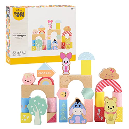 Disney Wooden Toys Winnie the Pooh & Friends Block Set, 26-Pieces Include Winnie the Pooh, Piglet and Eeyore Block Figures, Amazon Exclusive, by Just Play